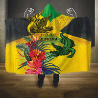 Personalized Jamaica Crocodile Hooded Blanket Tropical Flowers Grunge Flag - Wonder Print Shop