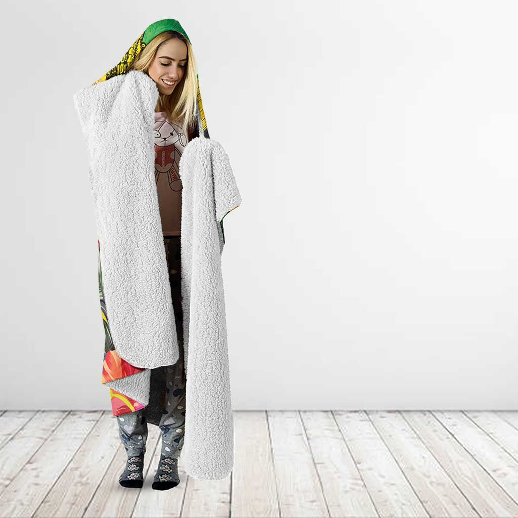 Personalized Jamaica Crocodile Hooded Blanket Tropical Flowers Grunge Flag - Wonder Print Shop