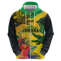 Personalized Jamaica Crocodile Hoodie Tropical Flowers Grunge Flag - Wonder Print Shop