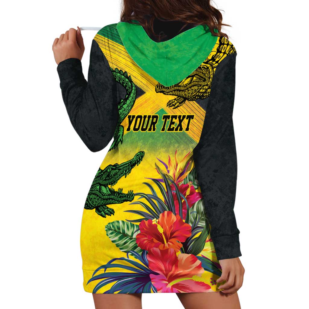 Personalized Jamaica Crocodile Hoodie Dress Tropical Flowers Grunge Flag - Wonder Print Shop
