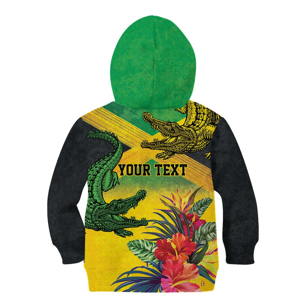 Personalized Jamaica Crocodile Kid Hoodie Tropical Flowers Grunge Flag - Wonder Print Shop