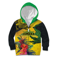 Personalized Jamaica Crocodile Kid Hoodie Tropical Flowers Grunge Flag - Wonder Print Shop