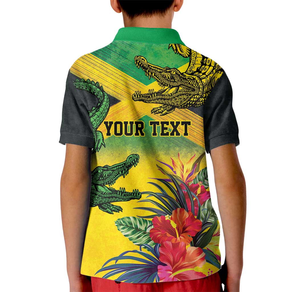Personalized Jamaica Crocodile Kid Polo Shirt Tropical Flowers Grunge Flag - Wonder Print Shop