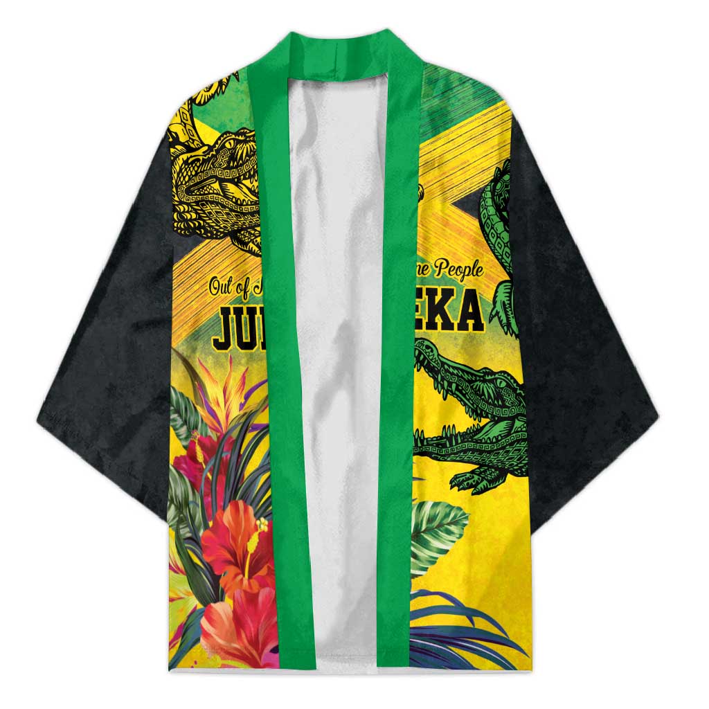 Personalized Jamaica Crocodile Kimono Tropical Flowers Grunge Flag - Wonder Print Shop