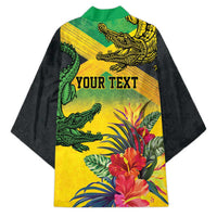 Personalized Jamaica Crocodile Kimono Tropical Flowers Grunge Flag - Wonder Print Shop