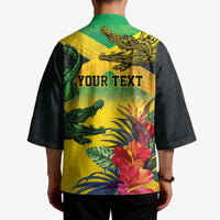 Personalized Jamaica Crocodile Kimono Tropical Flowers Grunge Flag - Wonder Print Shop