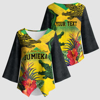 Personalized Jamaica Crocodile Kimono Sleeve Blouse Tropical Flowers Grunge Flag - Wonder Print Shop
