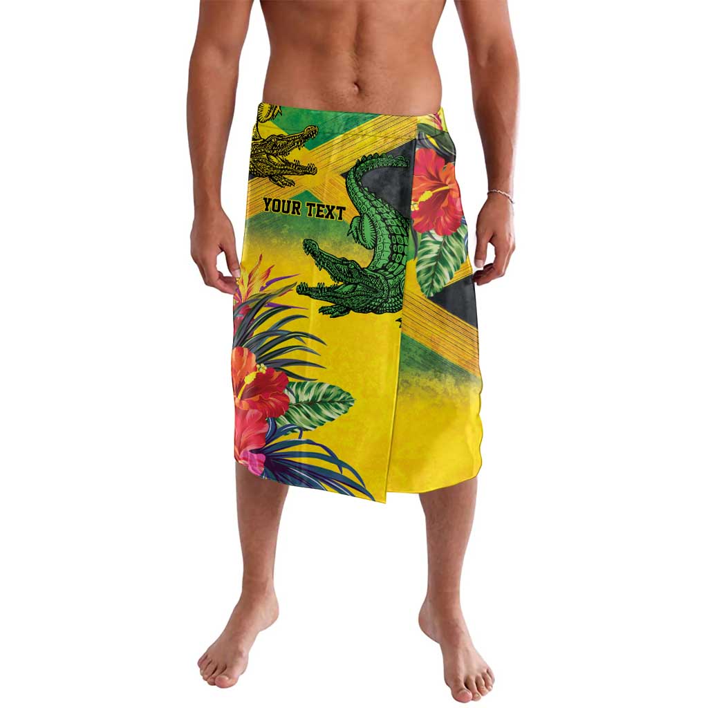 Personalized Jamaica Crocodile Lavalava Tropical Flowers Grunge Flag - Wonder Print Shop