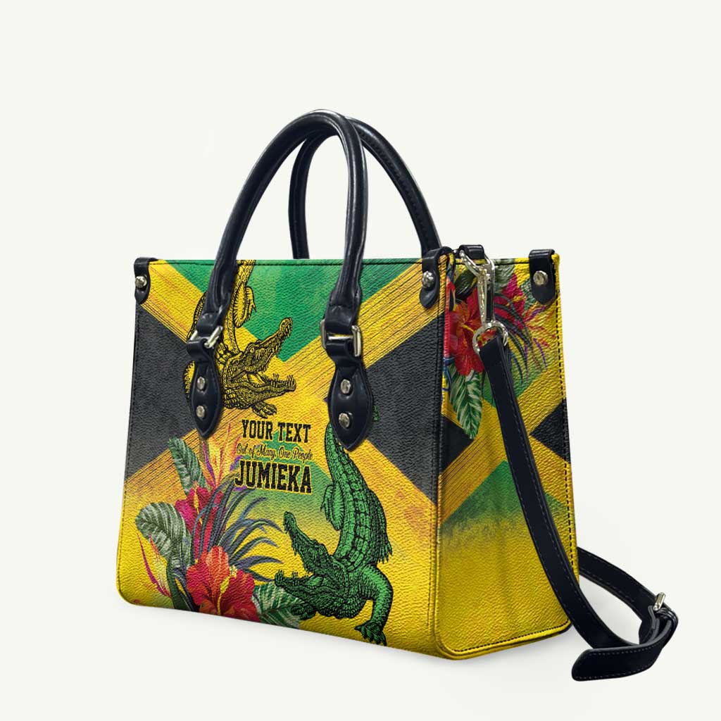 Personalized Jamaica Crocodile Leather Bag Tropical Flowers Grunge Flag - Wonder Print Shop