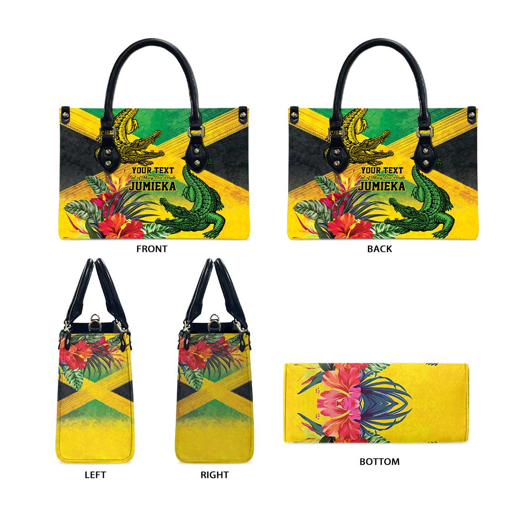 Personalized Jamaica Crocodile Leather Bag Tropical Flowers Grunge Flag - Wonder Print Shop