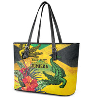 Personalized Jamaica Crocodile Leather Tote Bag Tropical Flowers Grunge Flag - Wonder Print Shop