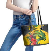 Personalized Jamaica Crocodile Leather Tote Bag Tropical Flowers Grunge Flag - Wonder Print Shop