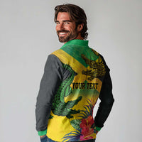 Personalized Jamaica Crocodile Long Sleeve Polo Shirt Tropical Flowers Grunge Flag - Wonder Print Shop