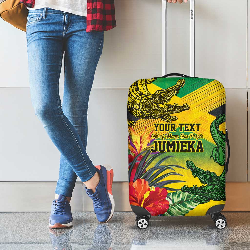Personalized Jamaica Crocodile Luggage Cover Tropical Flowers Grunge Flag - Wonder Print Shop