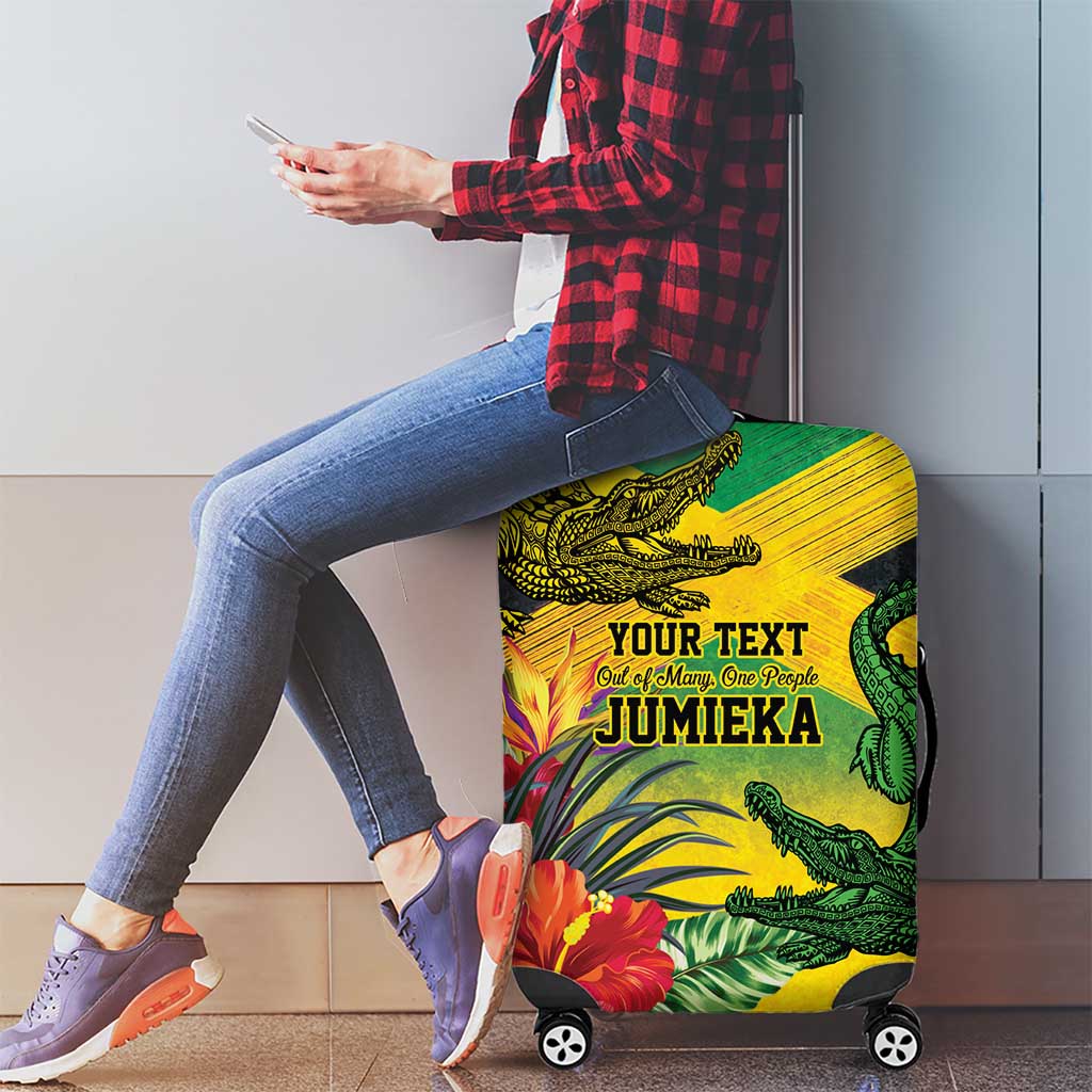 Personalized Jamaica Crocodile Luggage Cover Tropical Flowers Grunge Flag - Wonder Print Shop