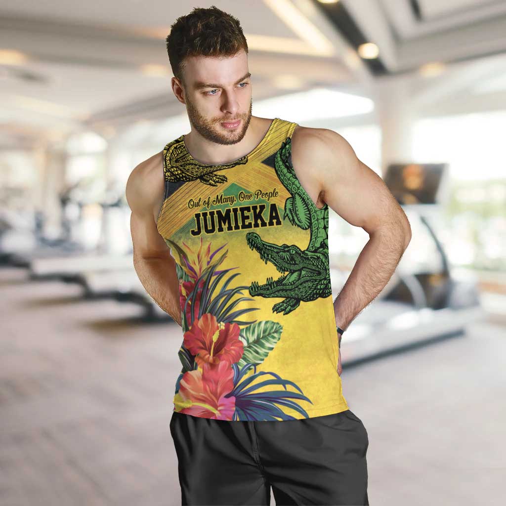 Personalized Jamaica Crocodile Men Tank Top Tropical Flowers Grunge Flag - Wonder Print Shop