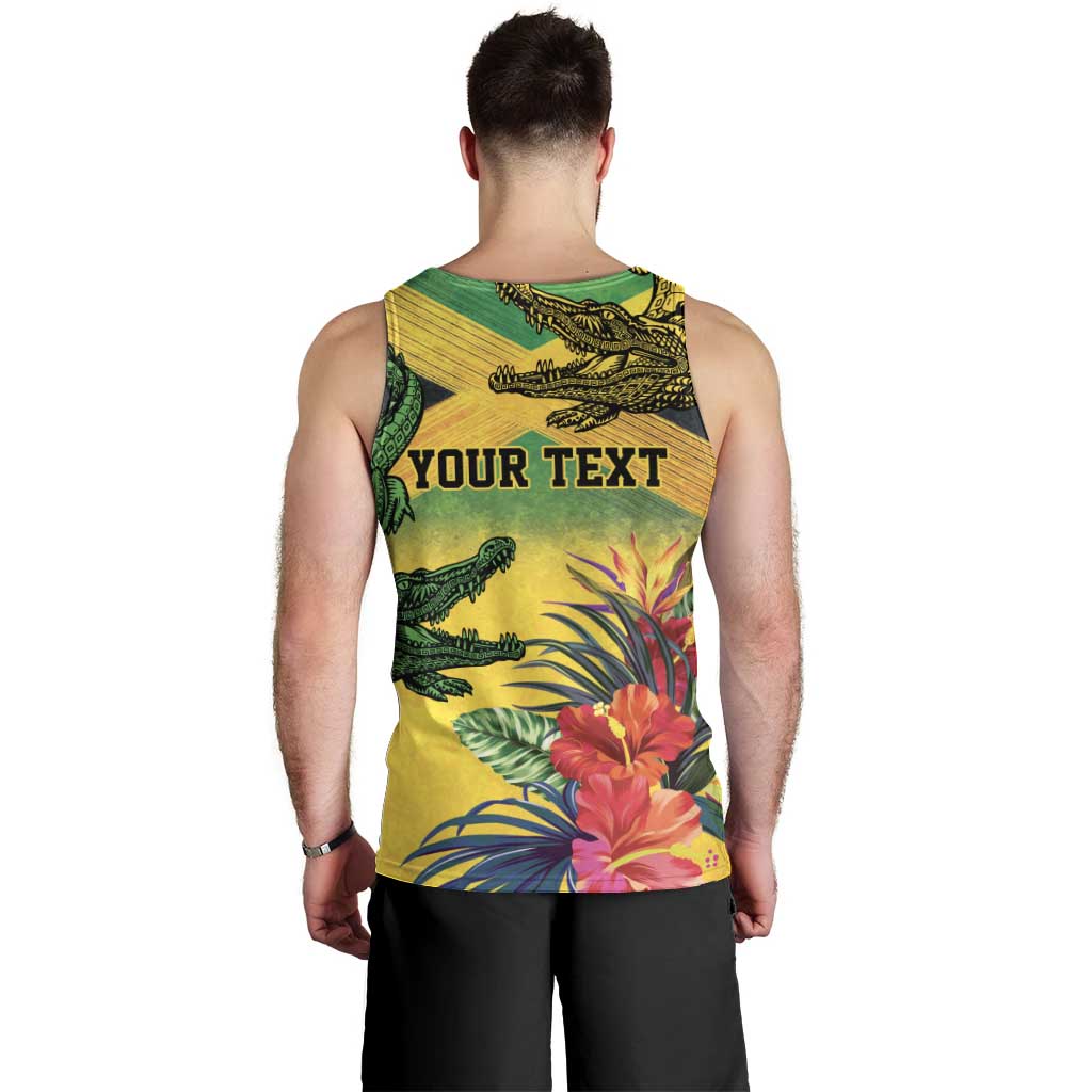 Personalized Jamaica Crocodile Men Tank Top Tropical Flowers Grunge Flag - Wonder Print Shop