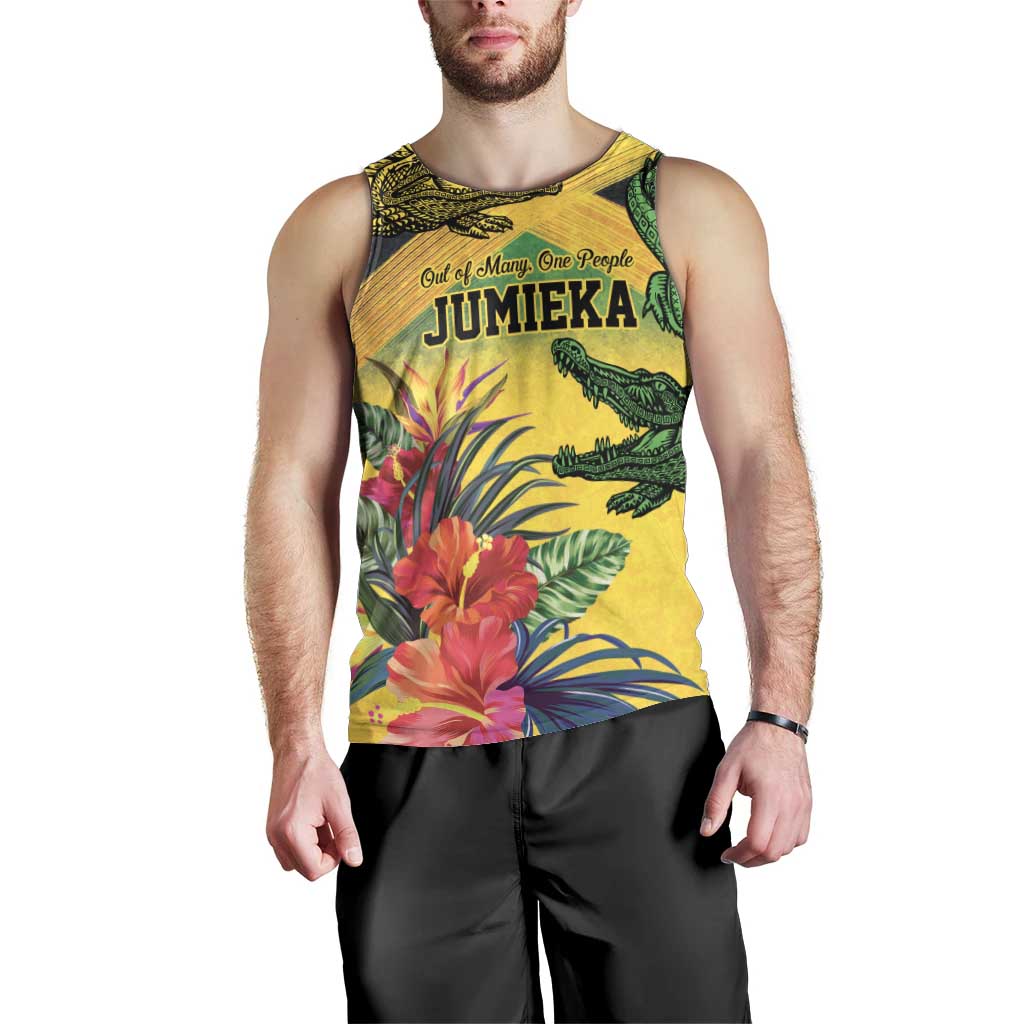 Personalized Jamaica Crocodile Men Tank Top Tropical Flowers Grunge Flag - Wonder Print Shop