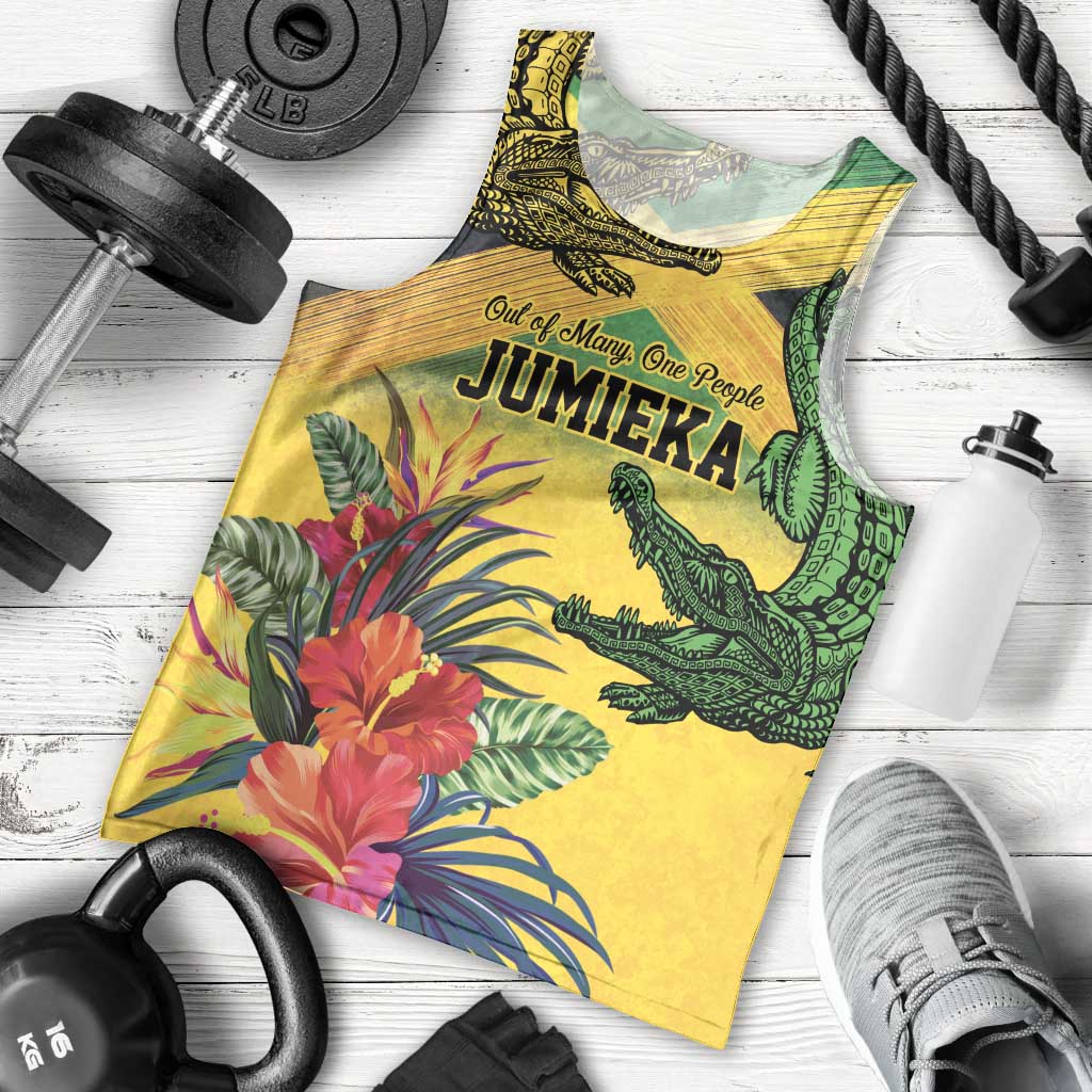Personalized Jamaica Crocodile Men Tank Top Tropical Flowers Grunge Flag - Wonder Print Shop