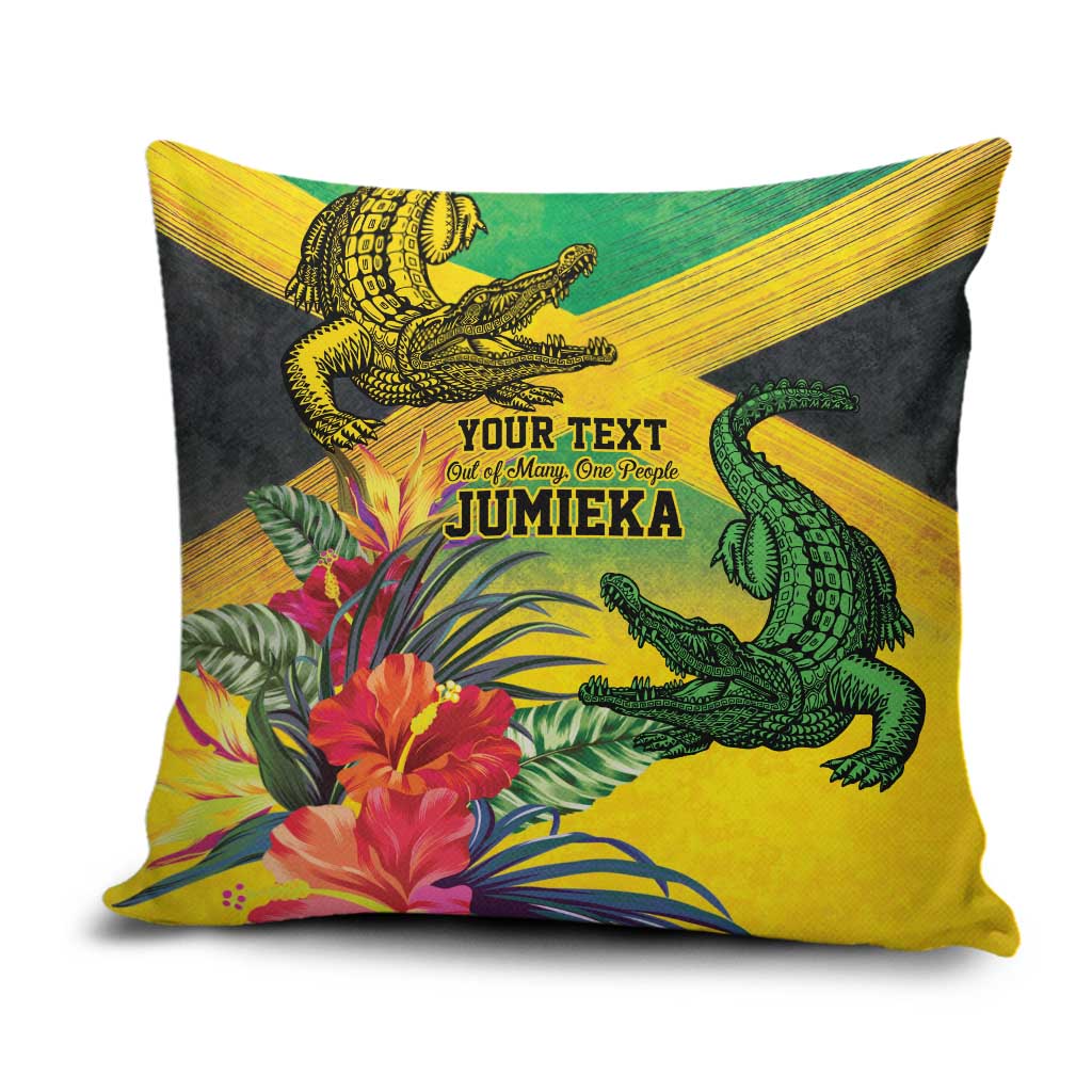 Personalized Jamaica Crocodile Pillow Cover Tropical Flowers Grunge Flag - Wonder Print Shop