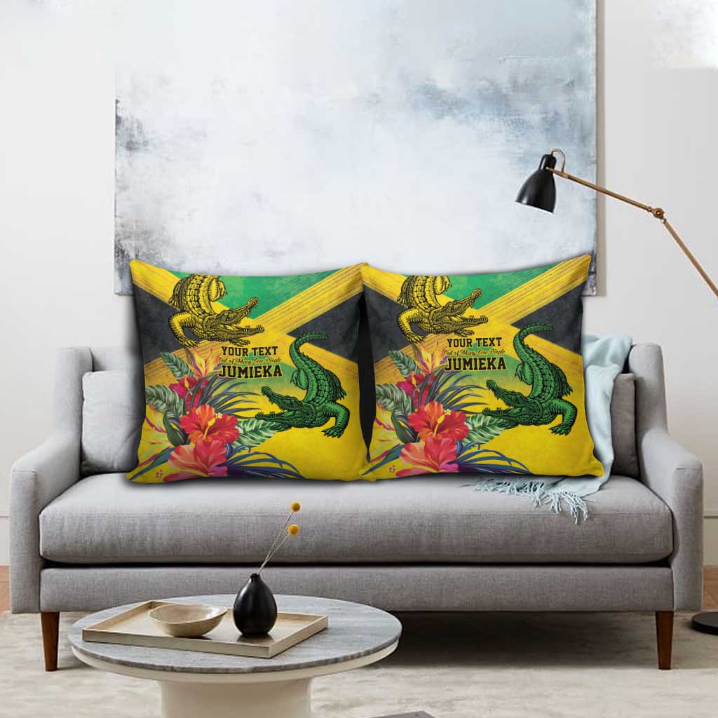 Personalized Jamaica Crocodile Pillow Cover Tropical Flowers Grunge Flag - Wonder Print Shop