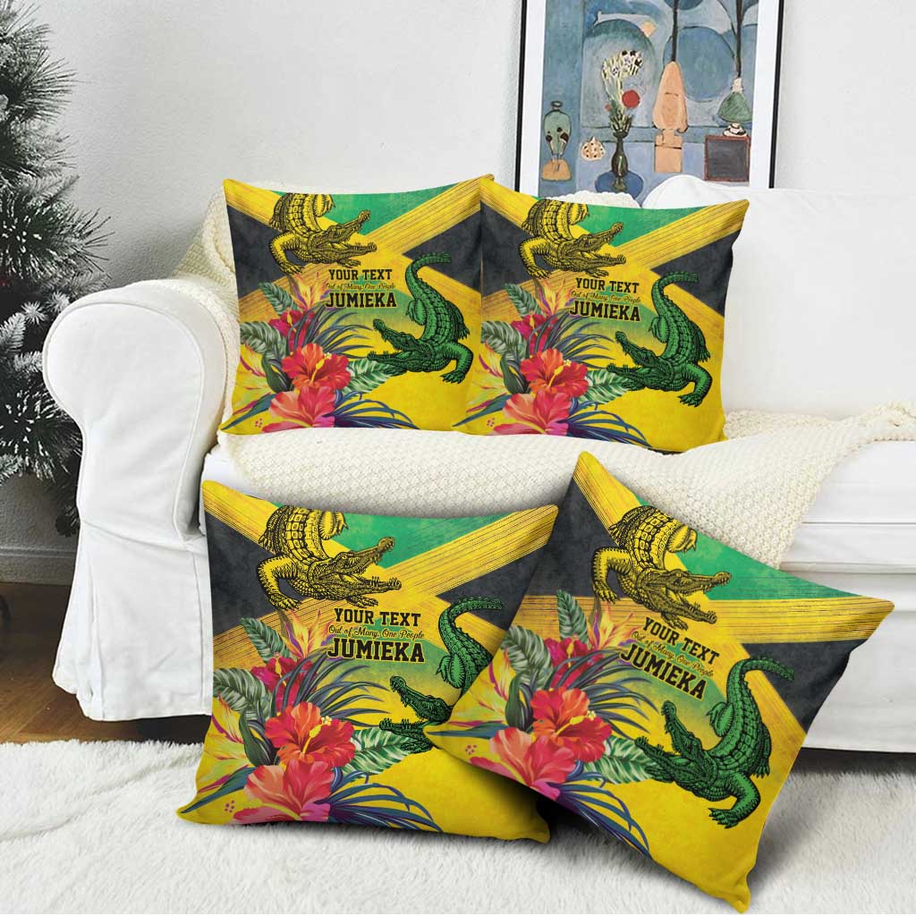 Personalized Jamaica Crocodile Pillow Cover Tropical Flowers Grunge Flag - Wonder Print Shop