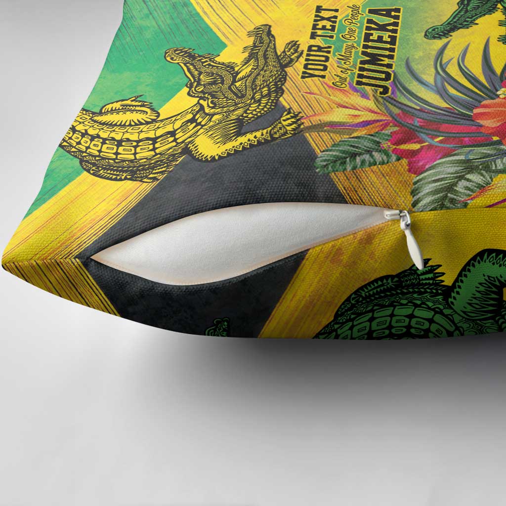 Personalized Jamaica Crocodile Pillow Cover Tropical Flowers Grunge Flag - Wonder Print Shop