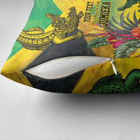 Personalized Jamaica Crocodile Pillow Cover Tropical Flowers Grunge Flag - Wonder Print Shop