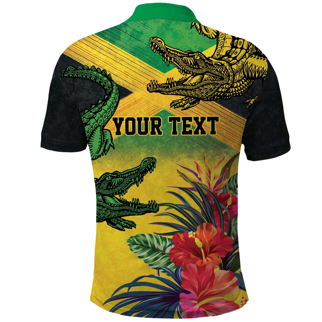 Personalized Jamaica Crocodile Polo Shirt Tropical Flowers Grunge Flag - Wonder Print Shop