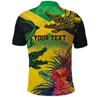 Personalized Jamaica Crocodile Polo Shirt Tropical Flowers Grunge Flag - Wonder Print Shop