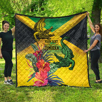 Personalized Jamaica Crocodile Quilt Tropical Flowers Grunge Flag - Wonder Print Shop