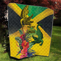 Personalized Jamaica Crocodile Quilt Tropical Flowers Grunge Flag - Wonder Print Shop