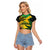 Personalized Jamaica Crocodile Raglan Cropped T Shirt Tropical Flowers Grunge Flag - Wonder Print Shop