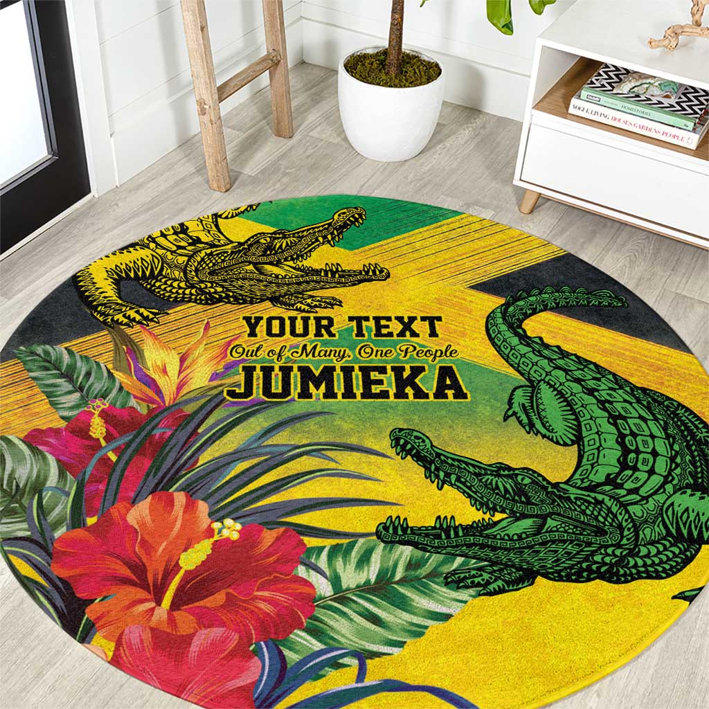 Personalized Jamaica Crocodile Round Carpet Tropical Flowers Grunge Flag - Wonder Print Shop