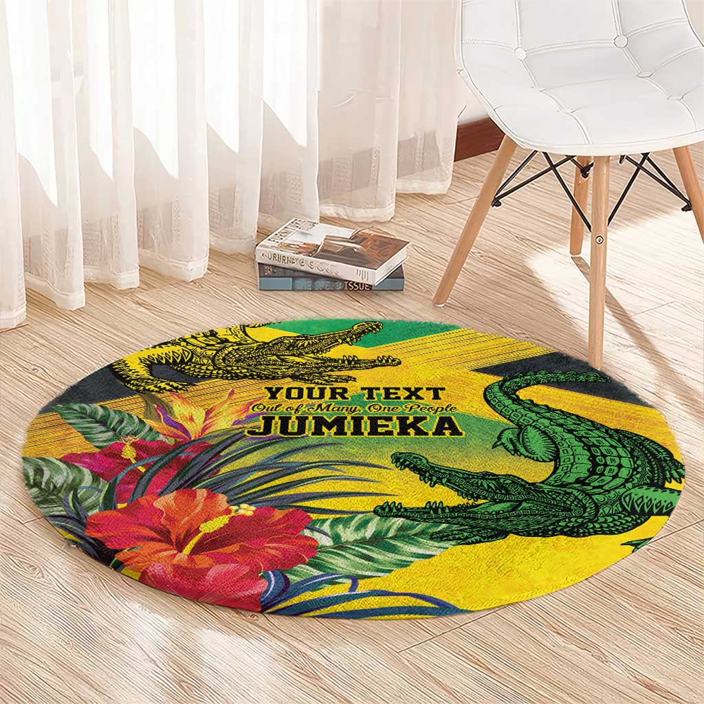 Personalized Jamaica Crocodile Round Carpet Tropical Flowers Grunge Flag - Wonder Print Shop