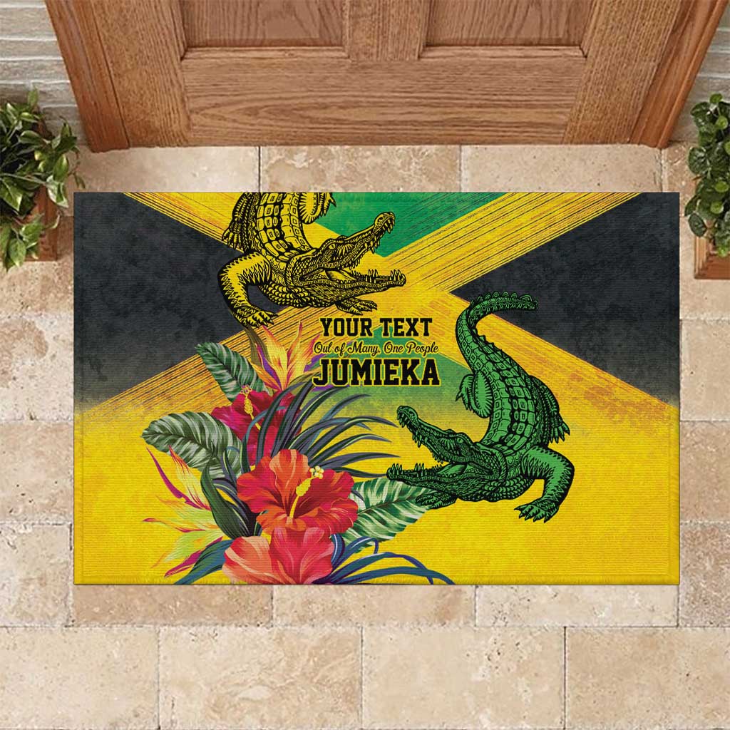 Personalized Jamaica Crocodile Rubber Doormat Tropical Flowers Grunge Flag - Wonder Print Shop