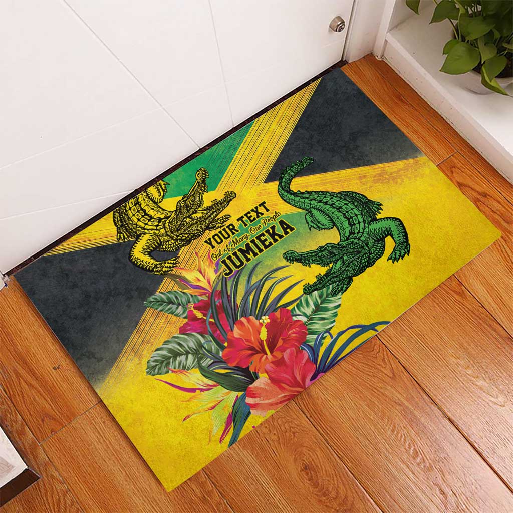 Personalized Jamaica Crocodile Rubber Doormat Tropical Flowers Grunge Flag - Wonder Print Shop