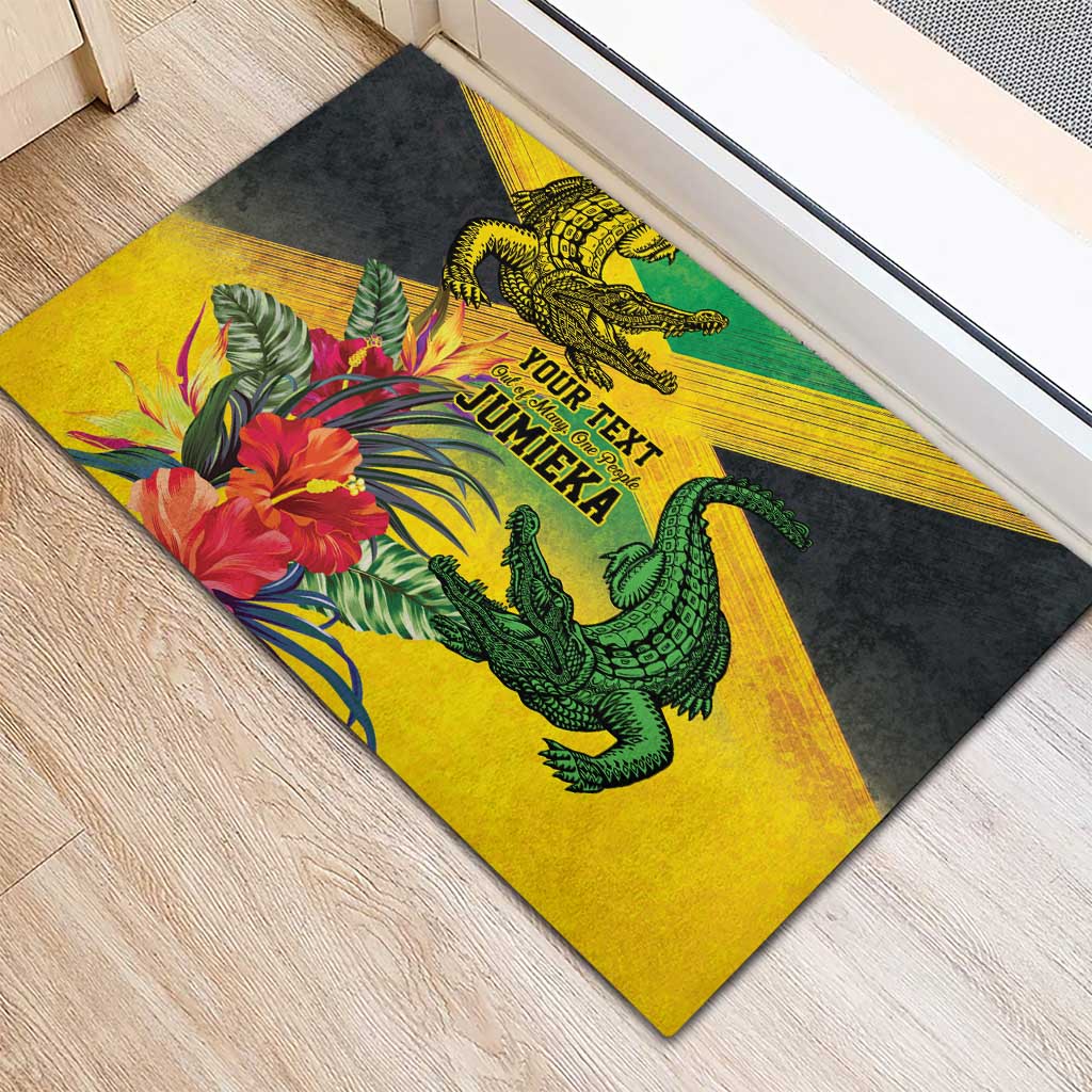 Personalized Jamaica Crocodile Rubber Doormat Tropical Flowers Grunge Flag - Wonder Print Shop