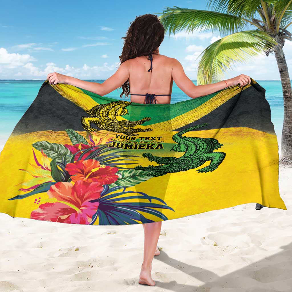 Personalized Jamaica Crocodile Sarong Tropical Flowers Grunge Flag - Wonder Print Shop