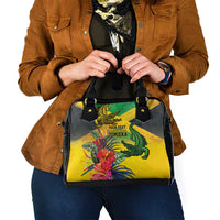 Personalized Jamaica Crocodile Shoulder Handbag Tropical Flowers Grunge Flag - Wonder Print Shop