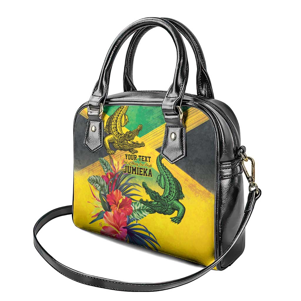 Personalized Jamaica Crocodile Shoulder Handbag Tropical Flowers Grunge Flag - Wonder Print Shop