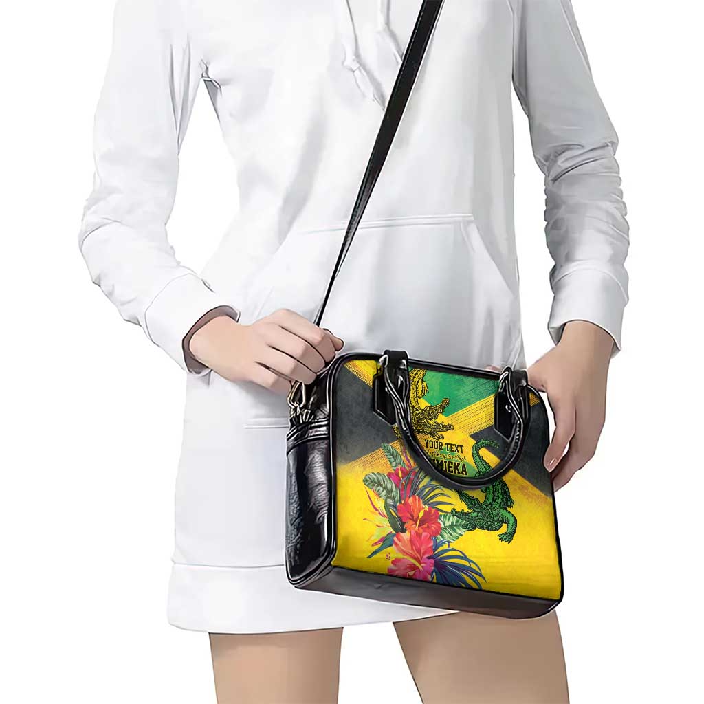 Personalized Jamaica Crocodile Shoulder Handbag Tropical Flowers Grunge Flag - Wonder Print Shop