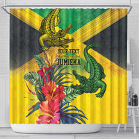 Personalized Jamaica Crocodile Shower Curtain Tropical Flowers Grunge Flag - Wonder Print Shop