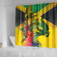 Personalized Jamaica Crocodile Shower Curtain Tropical Flowers Grunge Flag - Wonder Print Shop