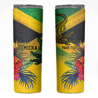 Personalized Jamaica Crocodile Skinny Tumbler Tropical Flowers Grunge Flag - Wonder Print Shop