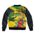 Personalized Jamaica Crocodile Sleeve Zip Bomber Jacket Tropical Flowers Grunge Flag - Wonder Print Shop