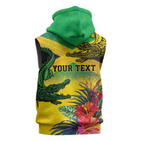 Personalized Jamaica Crocodile Sleeveless Hoodie Tropical Flowers Grunge Flag - Wonder Print Shop