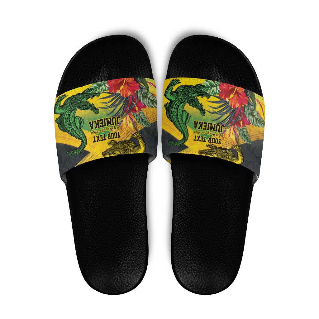Personalized Jamaica Crocodile Slide Sandals Tropical Flowers Grunge Flag - Wonder Print Shop