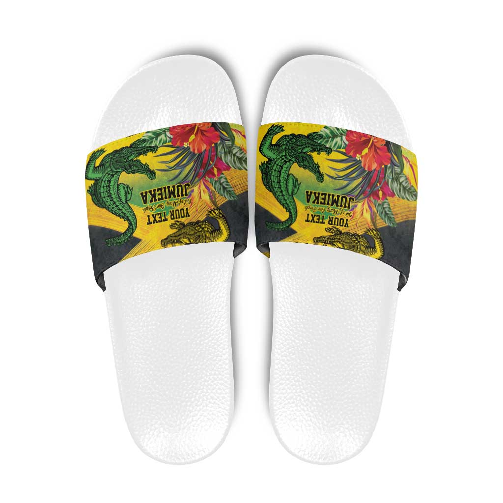 Personalized Jamaica Crocodile Slide Sandals Tropical Flowers Grunge Flag - Wonder Print Shop