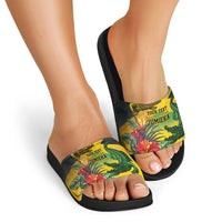 Personalized Jamaica Crocodile Slide Sandals Tropical Flowers Grunge Flag - Wonder Print Shop